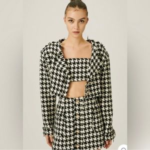 Storets Allen Frayed Set Crop Jacket And Mini Skirt.